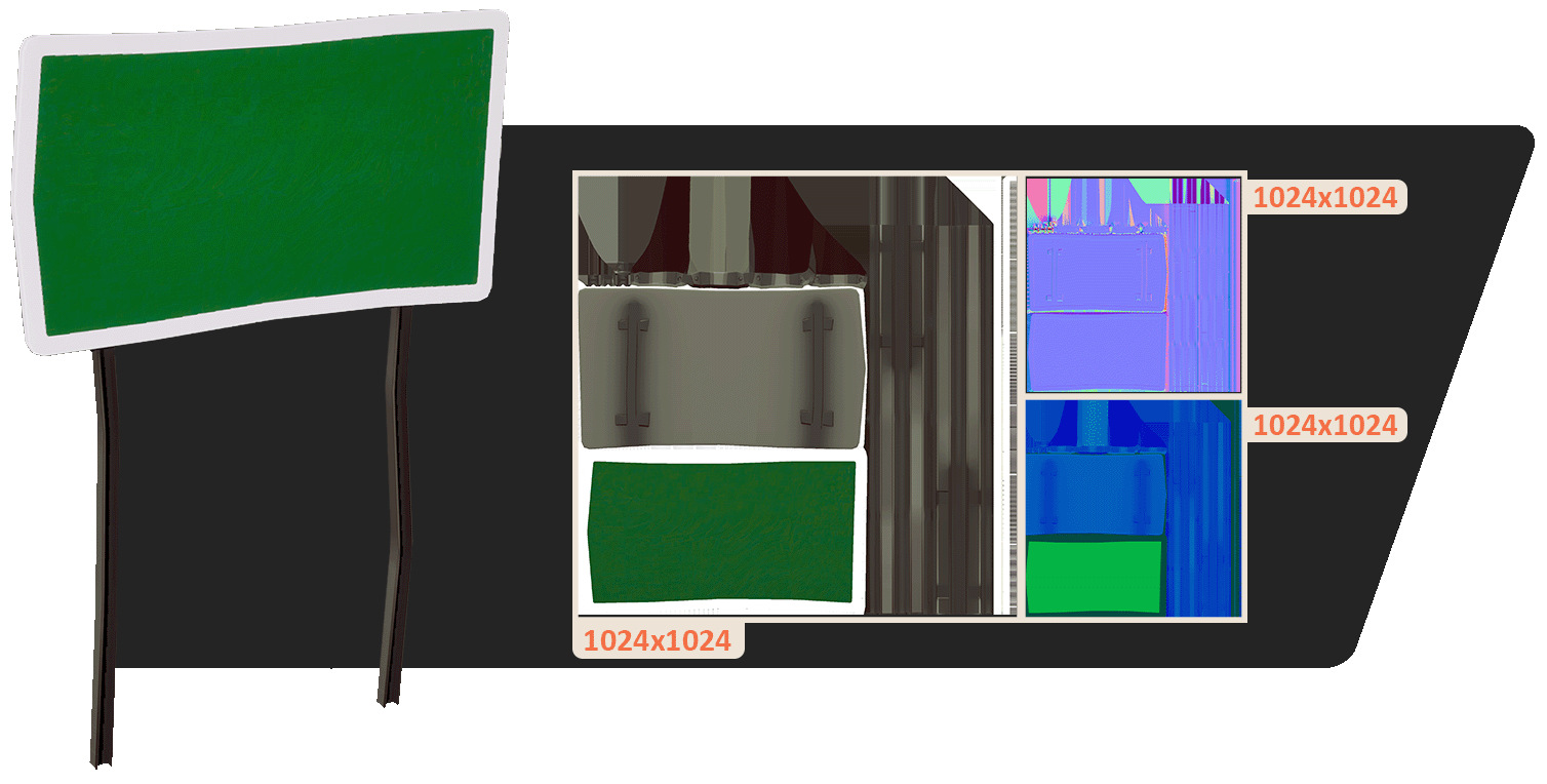 GameDay standing sign asset with texture breakdown