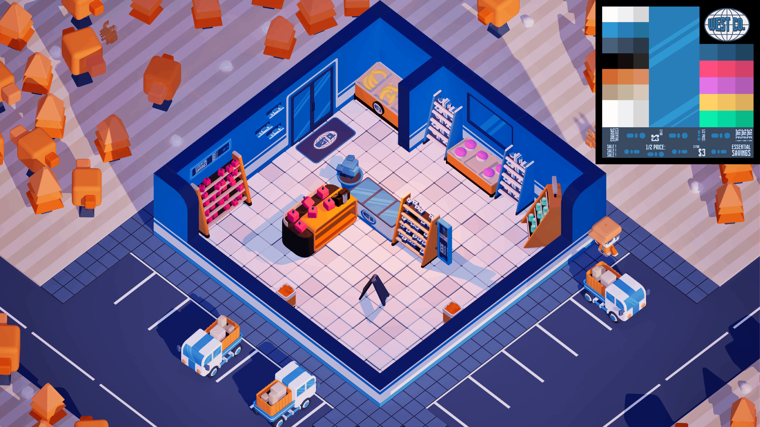 Trolley Dash gameplay showing an isometric supermarket level and order interface
